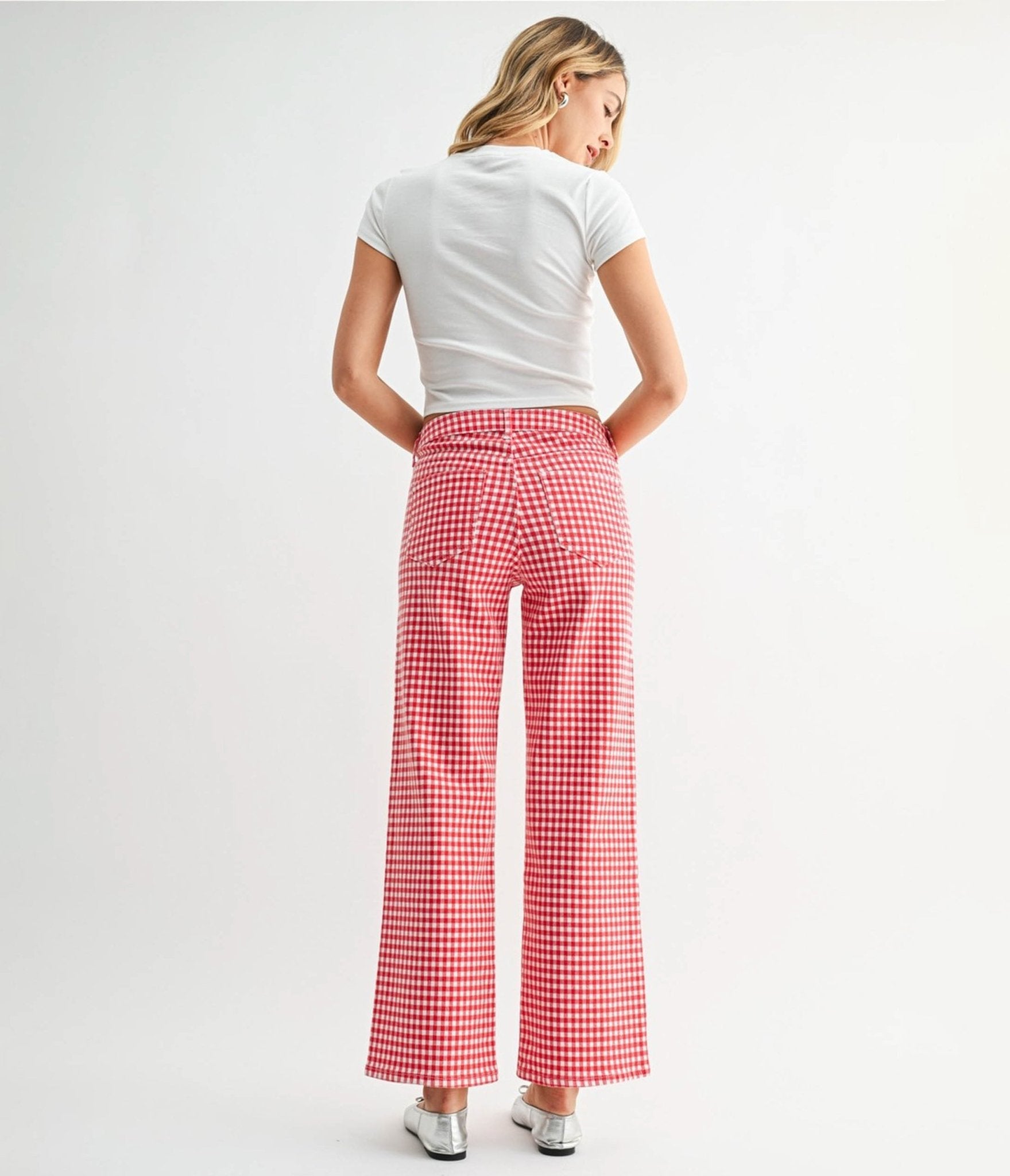 Red Gingham High Rise Pants - Unique Vintage - Womens, BOTTOMS, PANTS