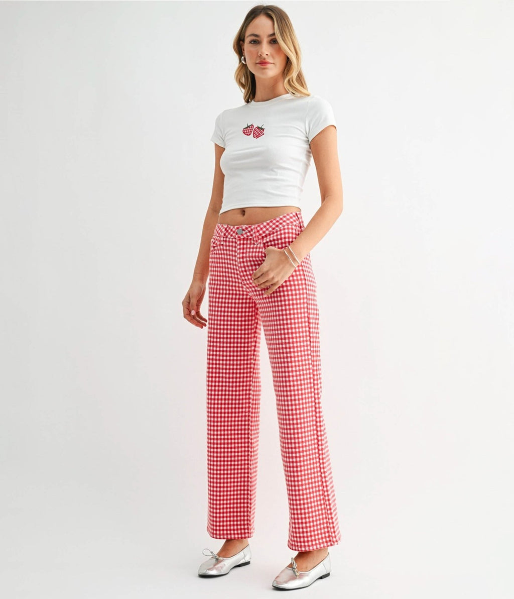 Red Gingham High Rise Pants - Unique Vintage - Womens, BOTTOMS, PANTS