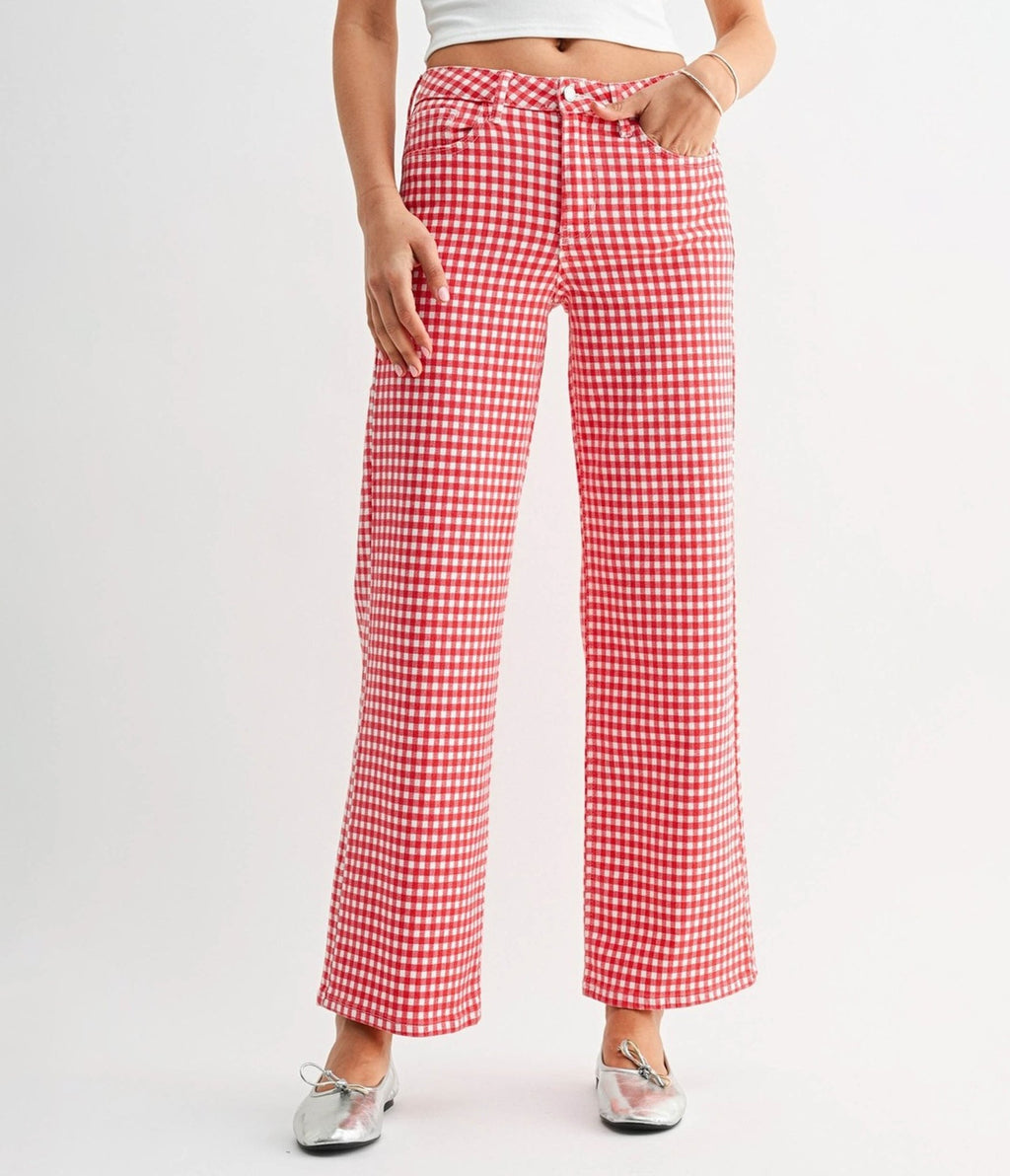 Red Gingham High Rise Pants - Unique Vintage - Womens, BOTTOMS, PANTS