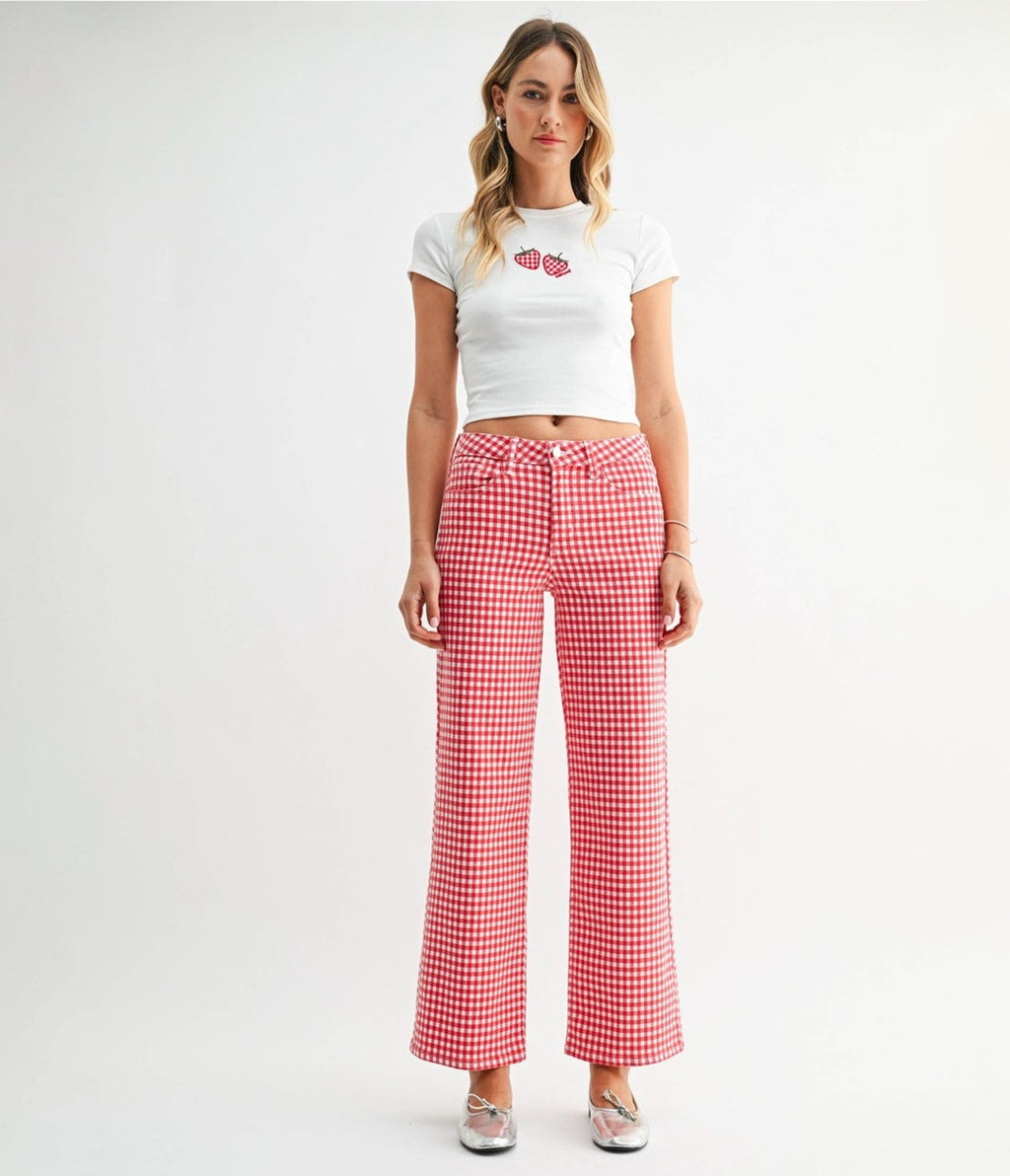 Red Gingham High Rise Pants - Unique Vintage - Womens, BOTTOMS, PANTS