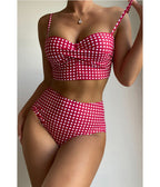 Red Gingham High Waist Bikini Set - Unique Vintage - Womens, SWIM, 2 PC