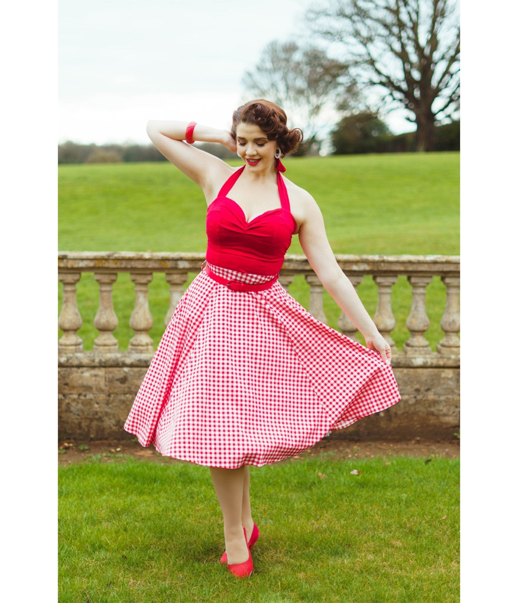 Red Gingham Rosie Swing Skirt - Unique Vintage - Womens, BOTTOMS, SKIRTS