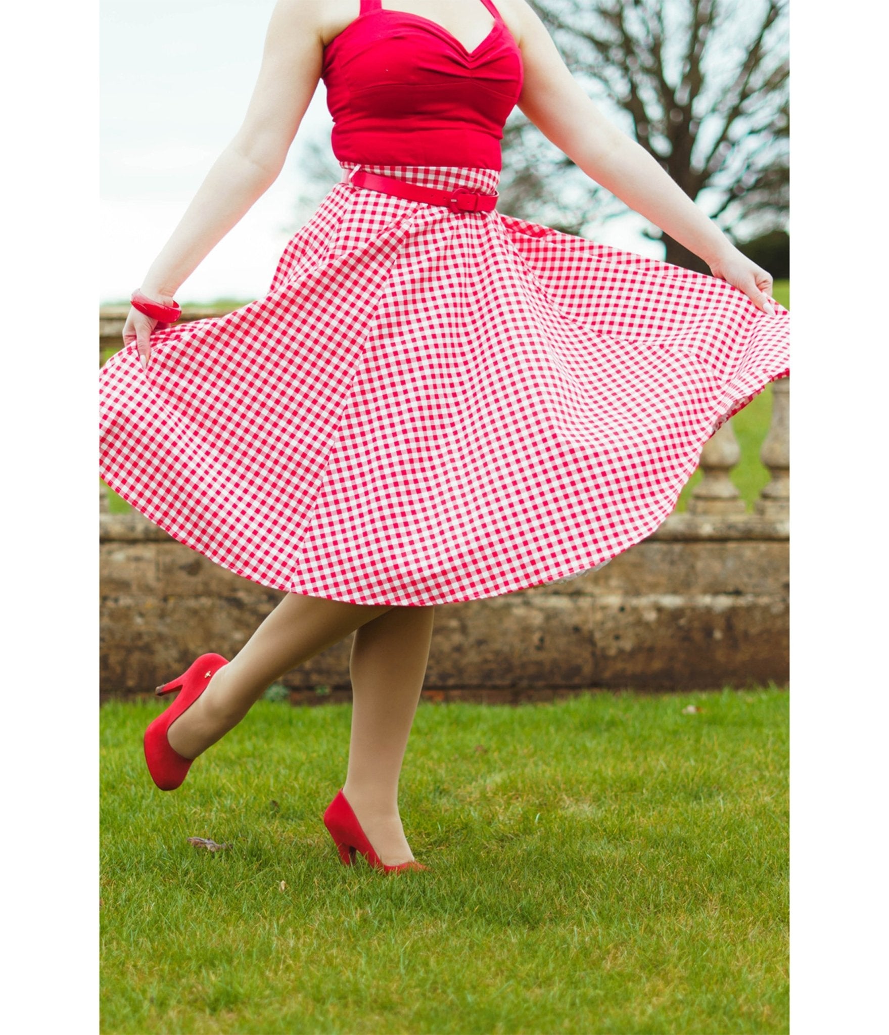 Red Gingham Rosie Swing Skirt - Unique Vintage - Womens, BOTTOMS, SKIRTS