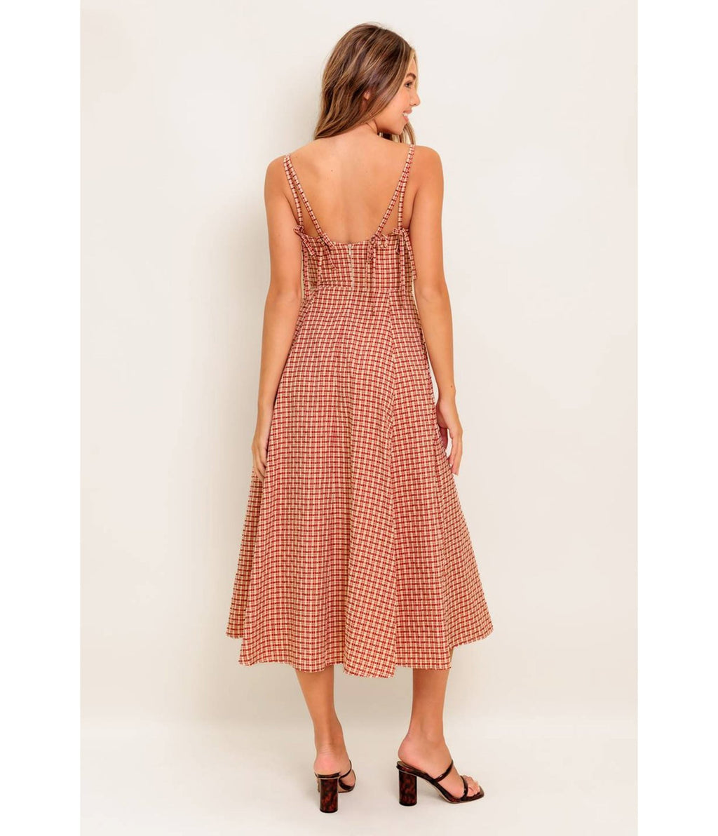 Red Gingham Sleeveless Midi Dress - Unique Vintage - Womens, DRESSES, MIDI