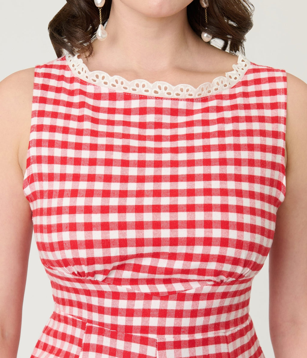 Red Gingham Sleeveless Romper - Unique Vintage - Womens, BOTTOMS, ROMPERS AND JUMPSUITS