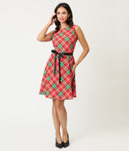 Red & Green Plaid Flare Dress - Unique Vintage - Womens, DRESSES, FIT AND FLARE