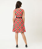Red & Green Plaid Flare Dress - Unique Vintage - Womens, DRESSES, FIT AND FLARE