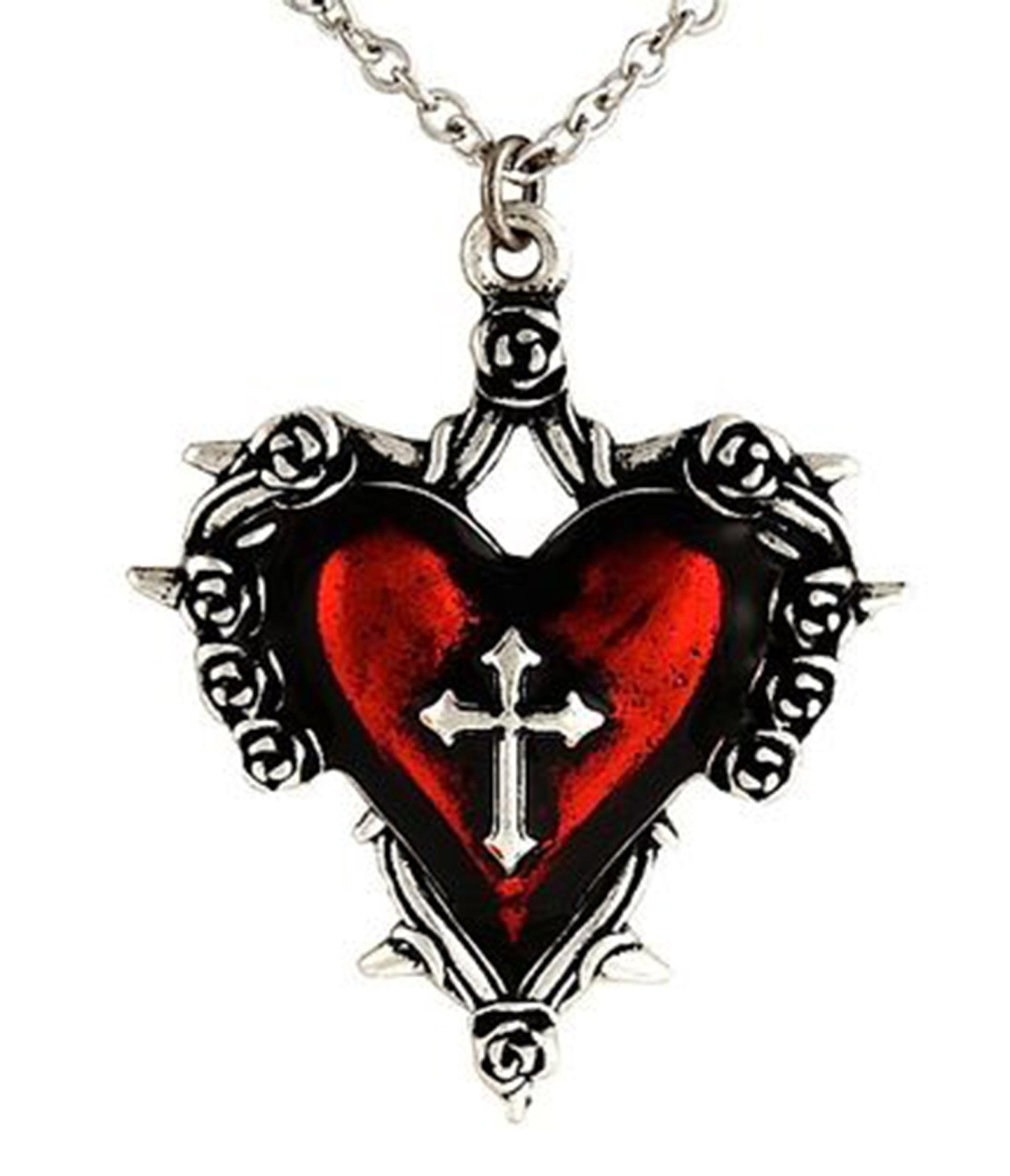 Red Heart & Cross Pendant Necklace - Unique Vintage - Womens, ACCESSORIES, JEWELRY