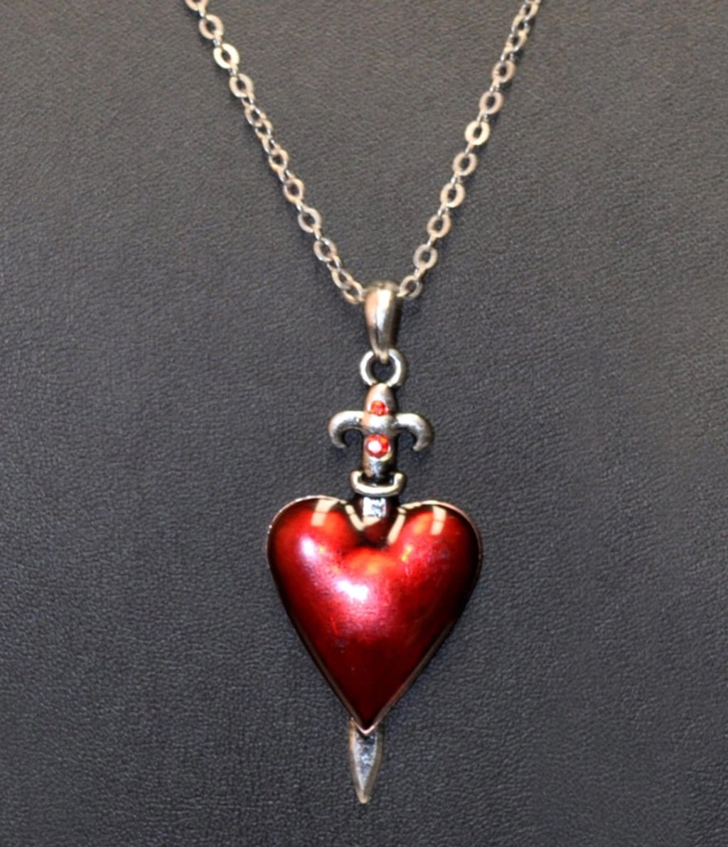 Red Heart & Dagger Pendant Necklace - Unique Vintage - Womens, ACCESSORIES, JEWELRY