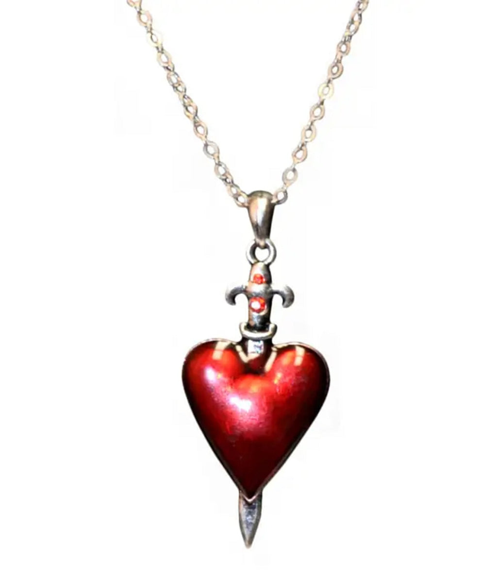 Red Heart & Dagger Pendant Necklace - Unique Vintage - Womens, ACCESSORIES, JEWELRY
