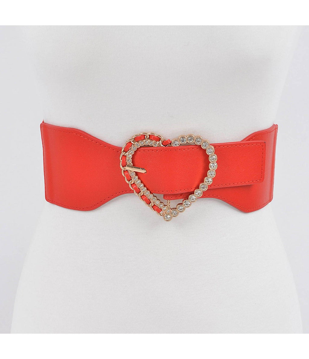 Red Heart Elastic Belt - Unique Vintage - Womens, ACCESSORIES, BELTS