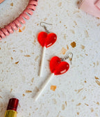 Red Heart Lolli Earrings - Unique Vintage - Womens, ACCESSORIES, JEWELRY
