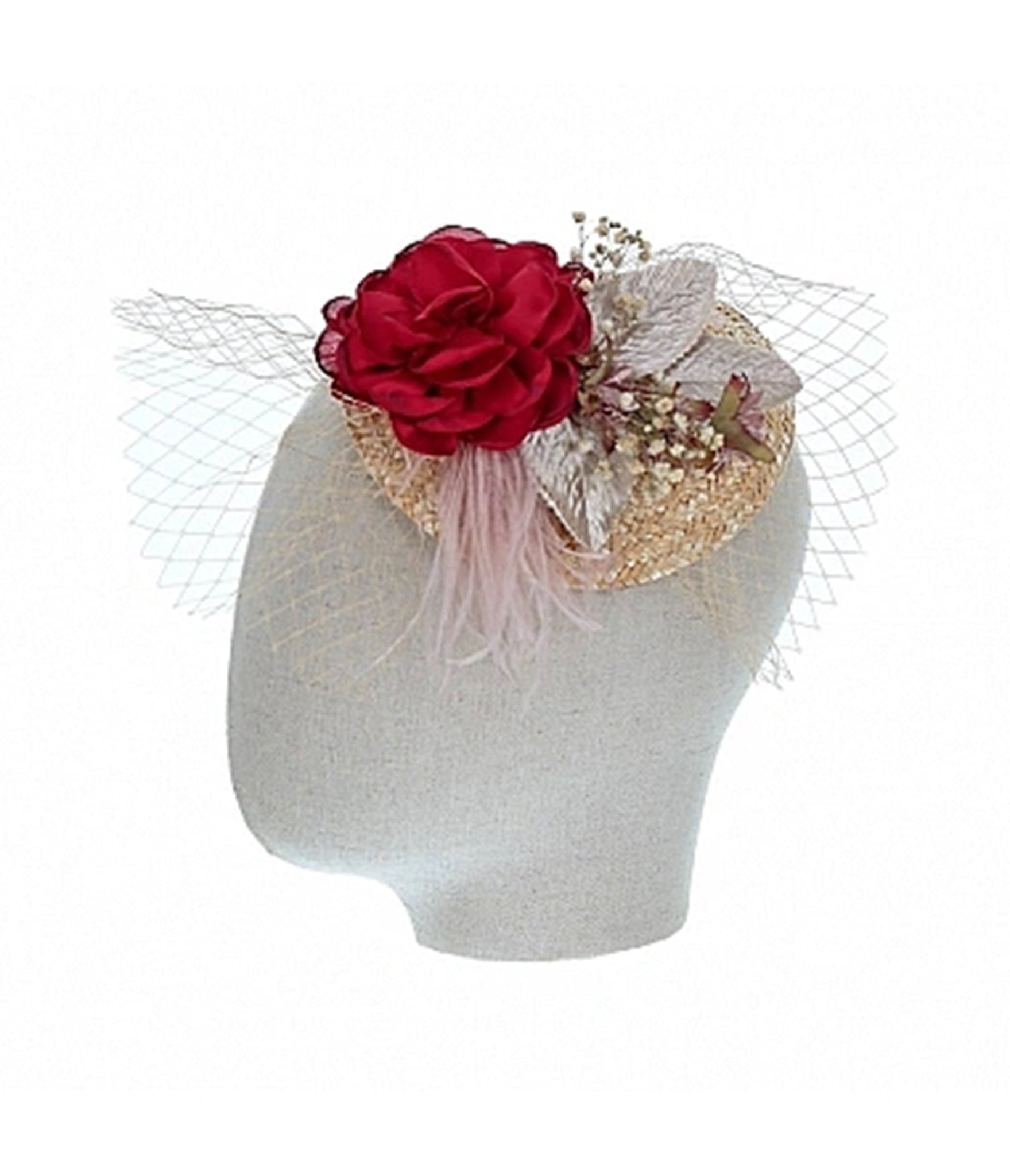 Red Jana Fascinator Headpiece - Unique Vintage - Womens, ACCESSORIES, HAIR