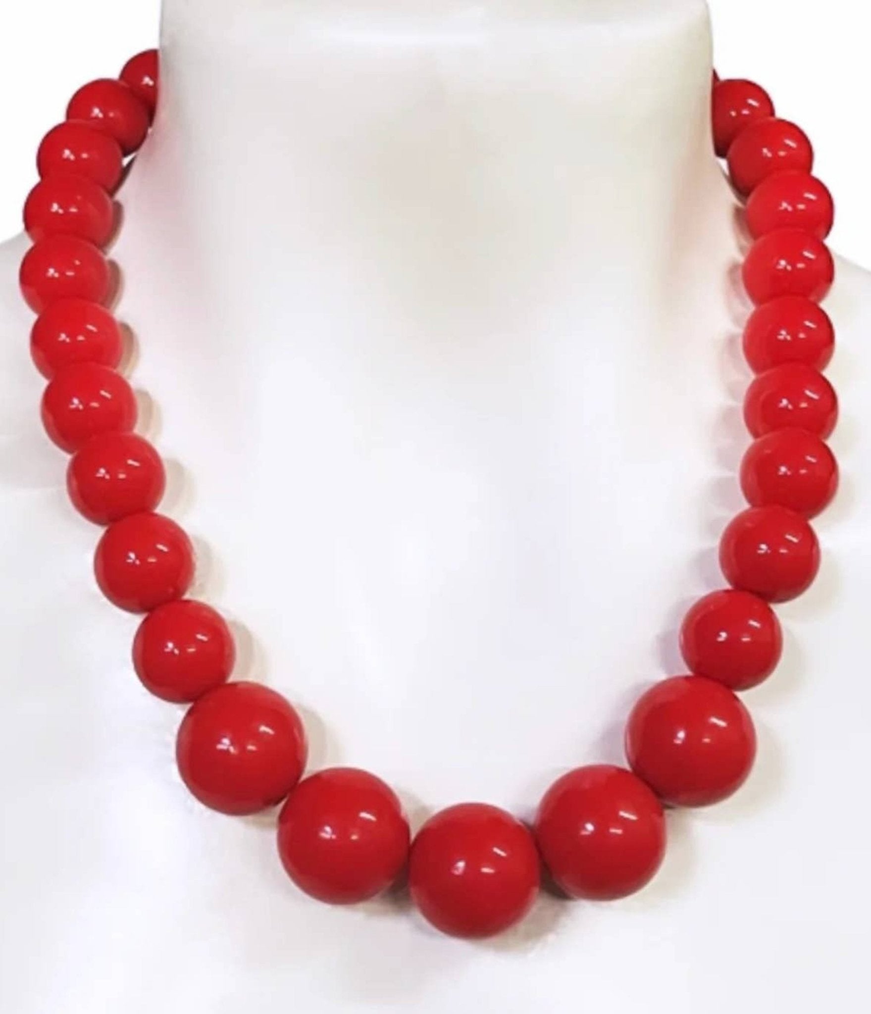 Red Jawbreaker Beaded Necklace - Unique Vintage - Womens, ACCESSORIES, JEWELRY
