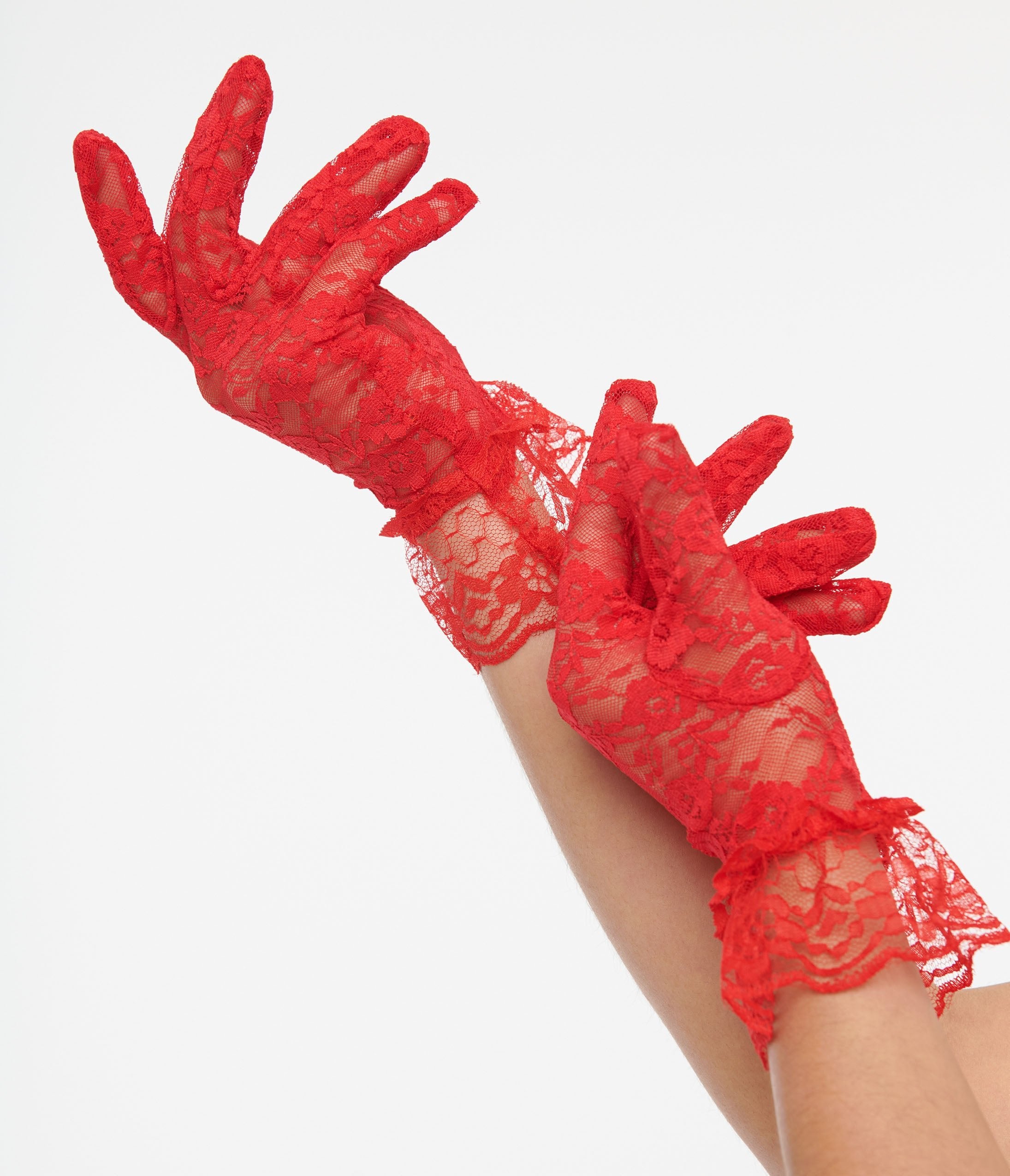 Hey Viv Lace Gloves With Wrist Ruffle – Retro Wedding Party Gloves – White, Red, Ivory, Black