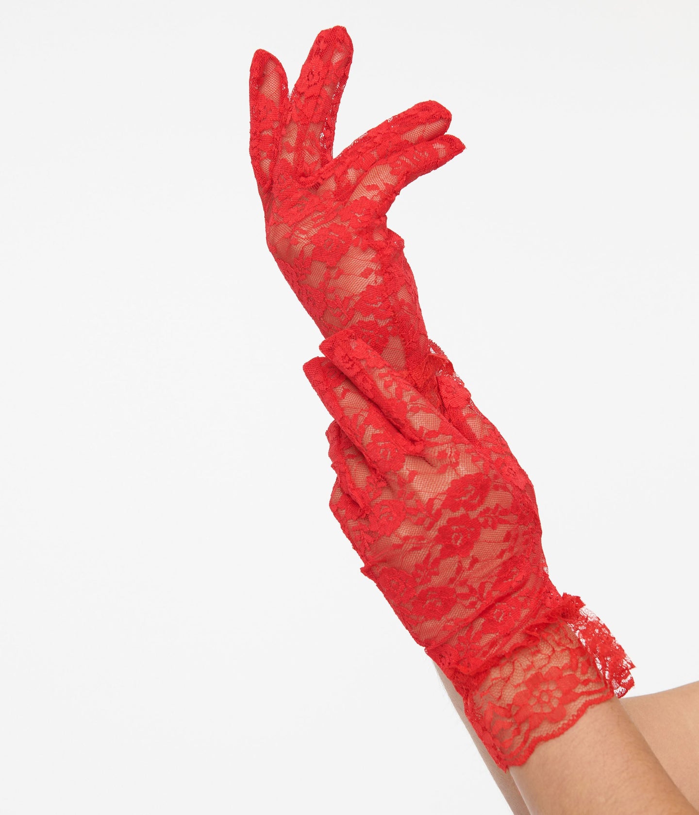 Red Sparkly Jewel Short Ruffled Gloves