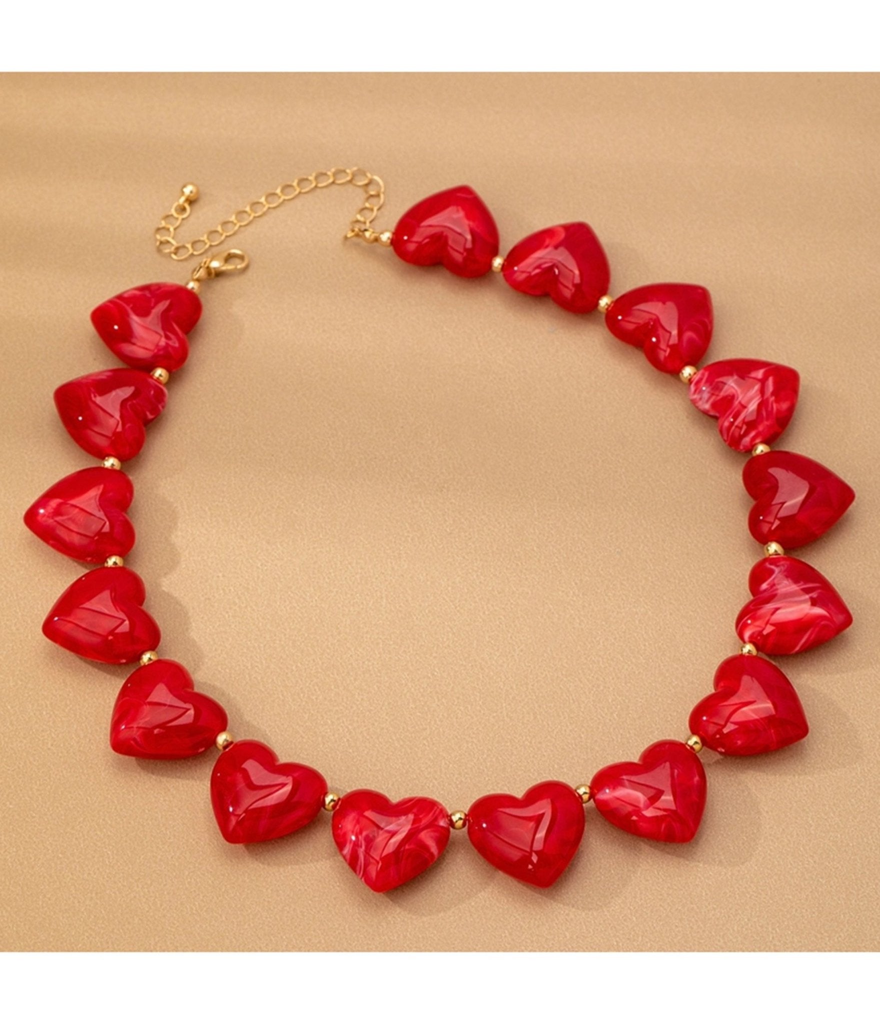Red Large Heart Shaped Beaded Necklace - Unique Vintage - Womens, ACCESSORIES, JEWELRY