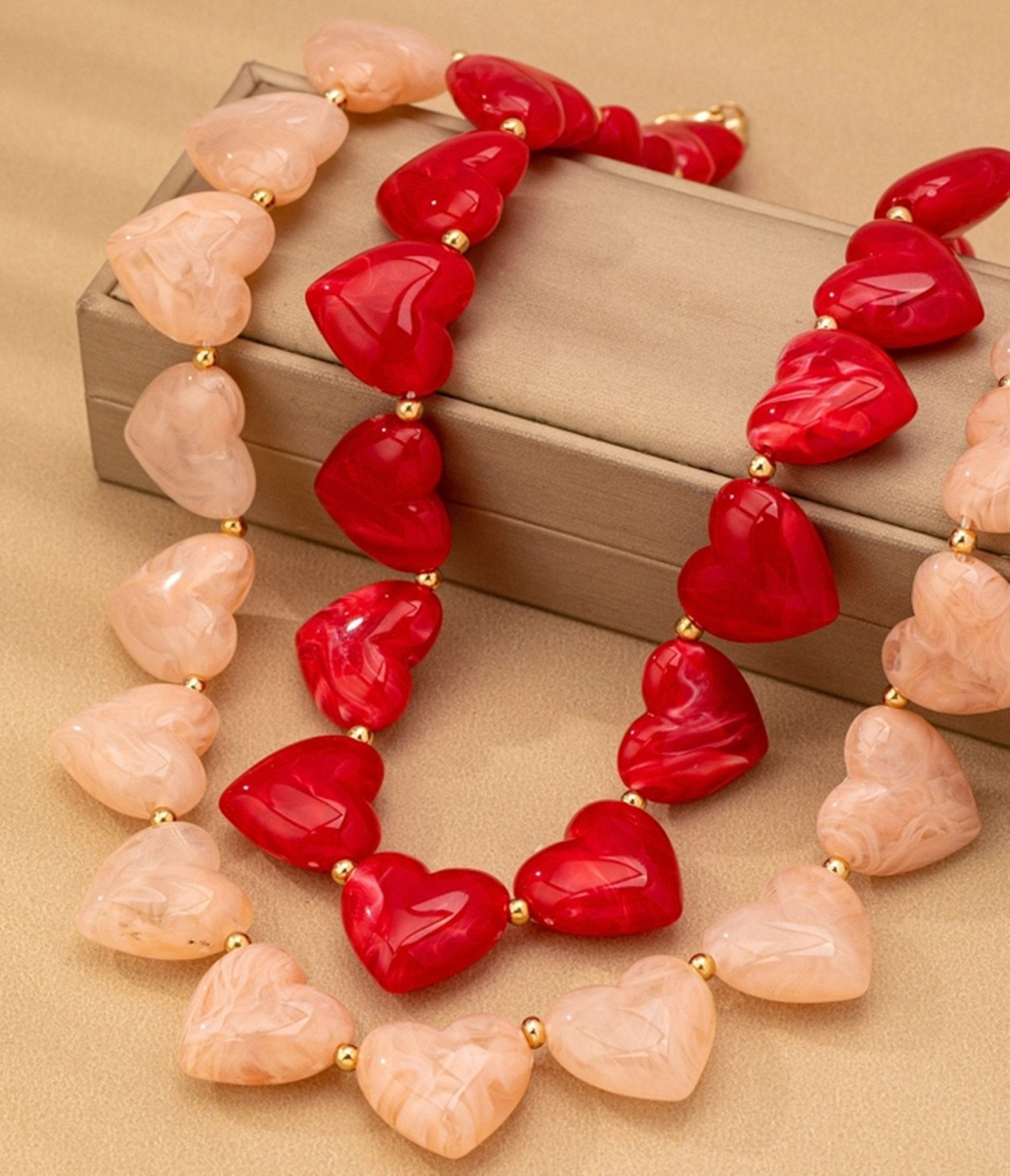 Red Large Heart Shaped Beaded Necklace - Unique Vintage - Womens, ACCESSORIES, JEWELRY