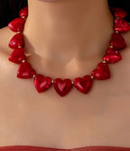 Red Large Heart Shaped Beaded Necklace - Unique Vintage - Womens, ACCESSORIES, JEWELRY