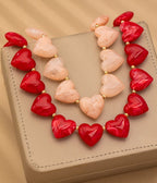 Red Large Heart Shaped Beaded Necklace - Unique Vintage - Womens, ACCESSORIES, JEWELRY