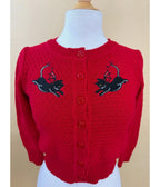 Red Little Cat Devils Cropped Cardigan - Unique Vintage - Womens, TOPS, SWEATERS