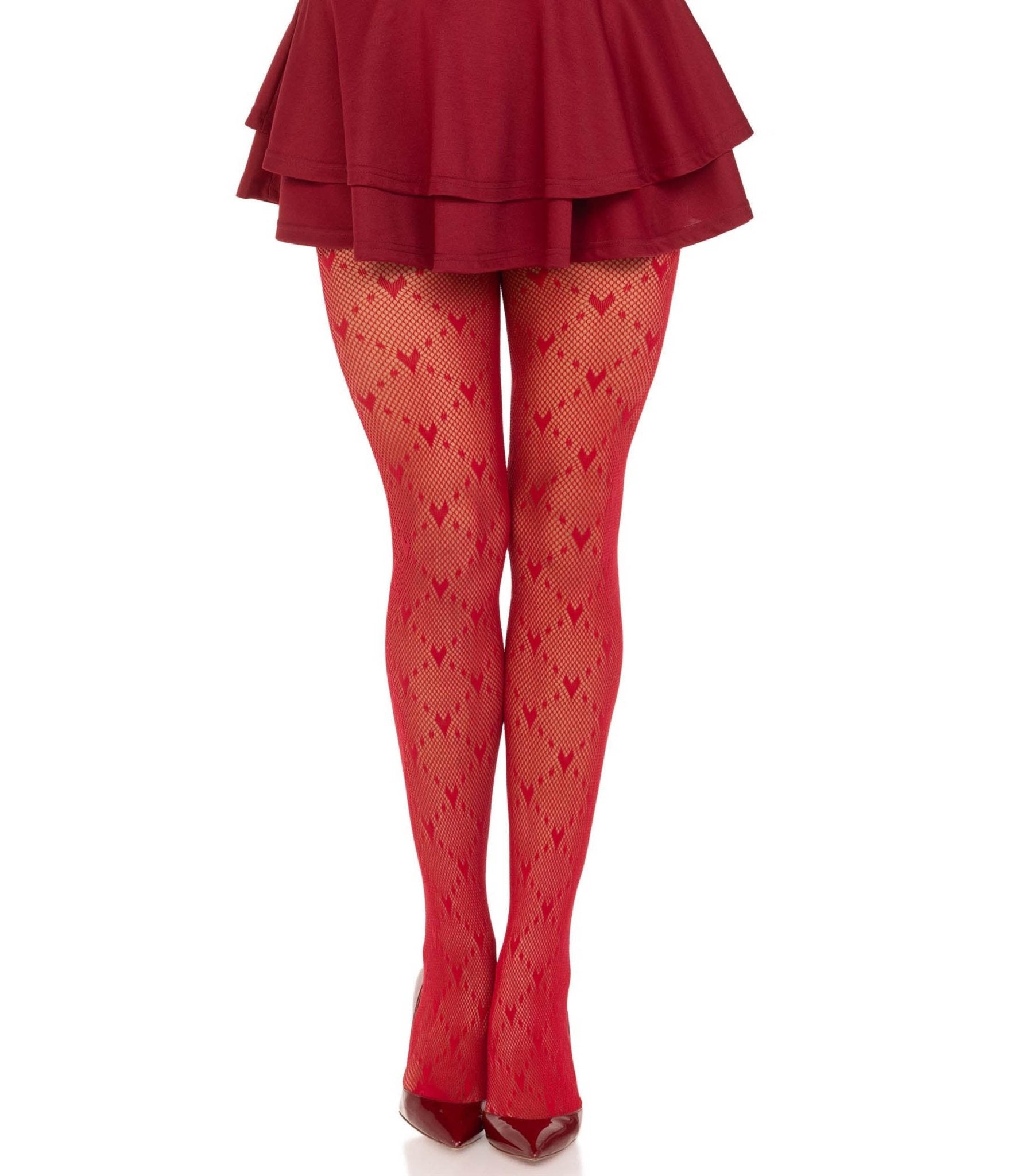 Red Love Struck Heart Tights - Unique Vintage - Womens, ACCESSORIES, HOSIERY