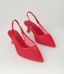 Red Mesh Pointed Toe Slingback Pumps