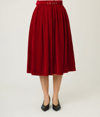 Red Millie Velvet Swing Skirt - Unique Vintage - Womens, BOTTOMS, SKIRTS