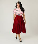 Red Millie Velvet Swing Skirt - Unique Vintage - Womens, BOTTOMS, SKIRTS