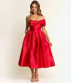 Red Off The Shoulder Midi Dress - Unique Vintage - Womens, DRESSES, MIDI