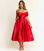 Red Off The Shoulder Midi Dress