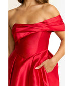 Red Off The Shoulder Midi Dress - Unique Vintage - Womens, DRESSES, MIDI