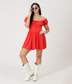 Red Off The Shoulder Mini Dress - Unique Vintage - Womens, DRESSES, MIDI