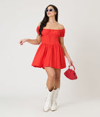 Red Off The Shoulder Mini Dress - Unique Vintage - Womens, DRESSES, MIDI