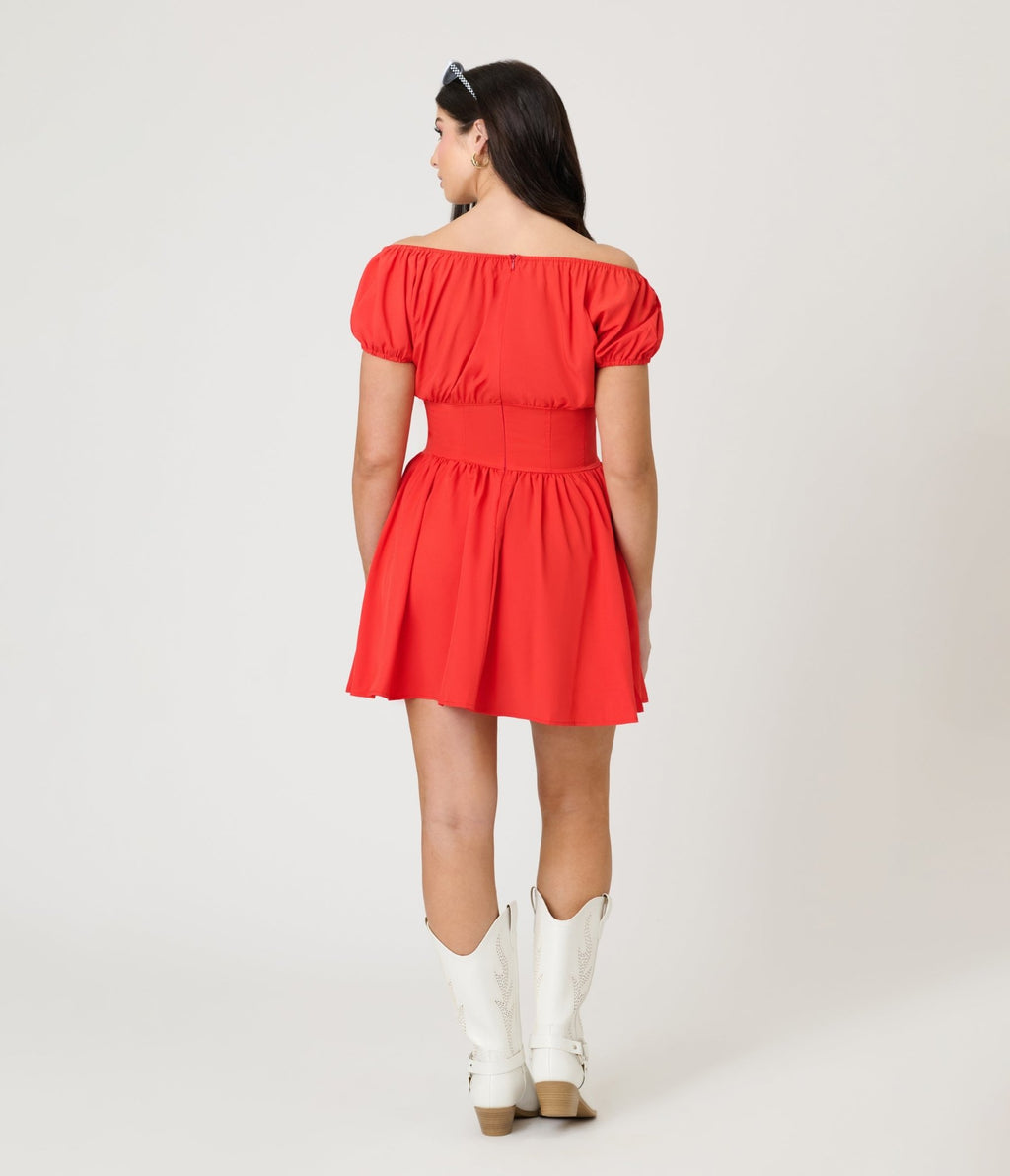 Red Off The Shoulder Mini Dress - Unique Vintage - Womens, DRESSES, MIDI