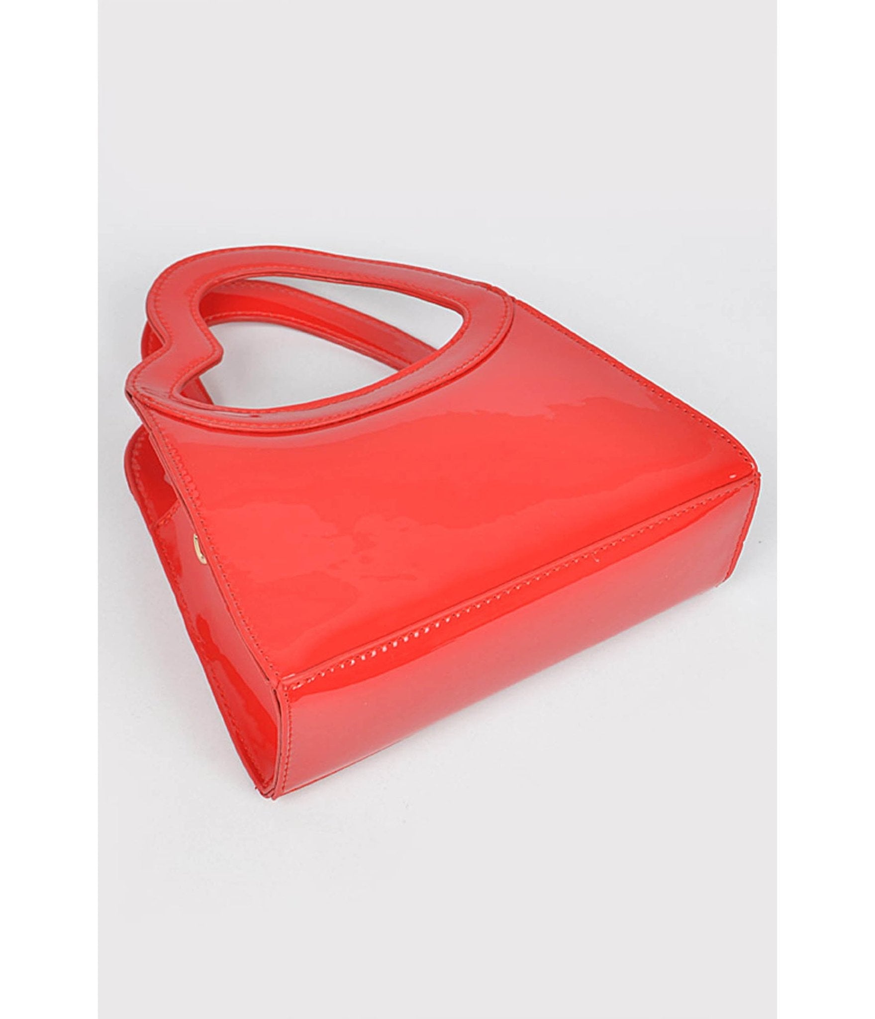 Red Patent Leatherette Heart Handle Bag - Unique Vintage - Womens, ACCESSORIES, HANDBAGS