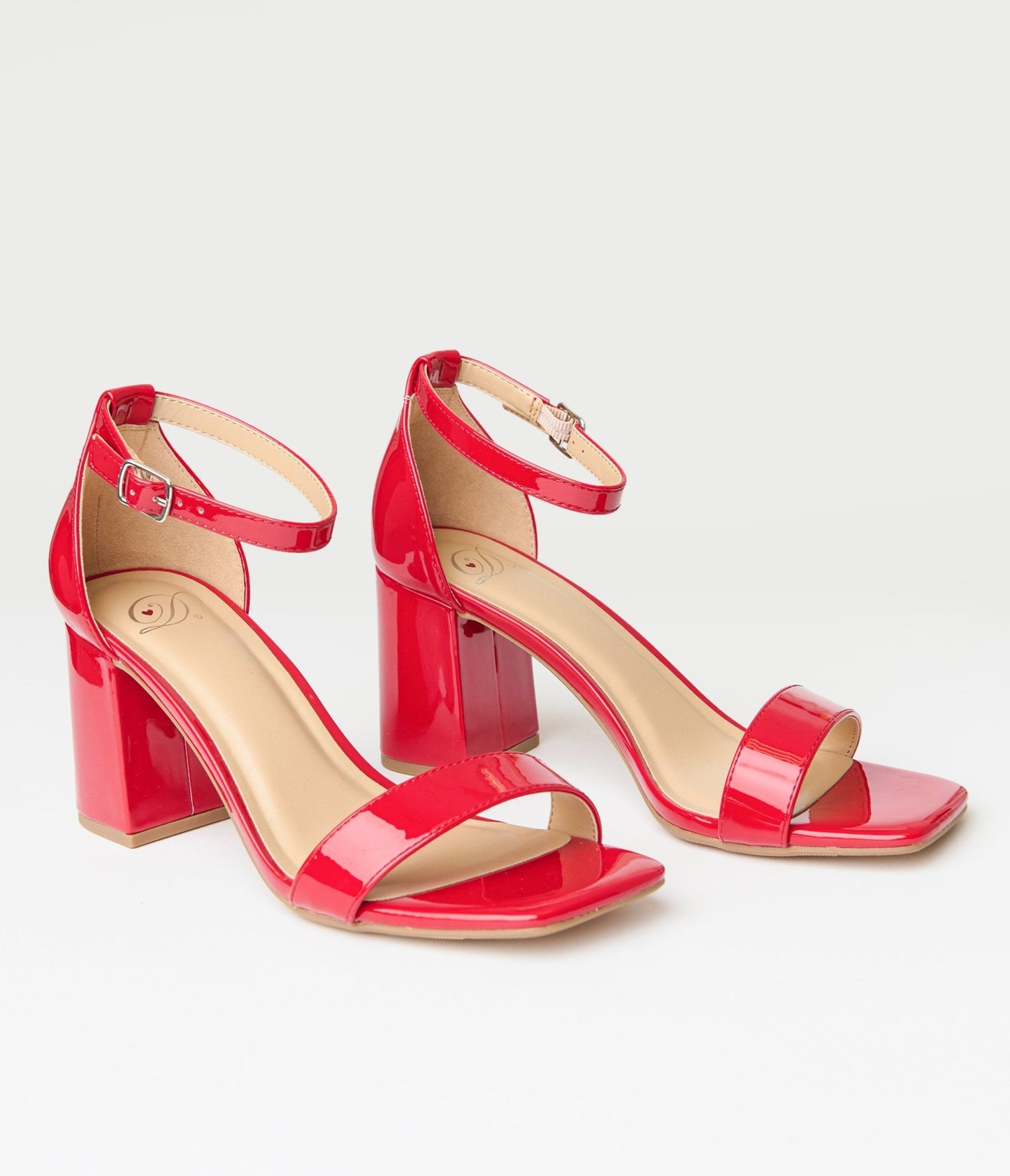 Red Patent Leatherette Heeled Sandals - Unique Vintage - Womens, SHOES, HEELS