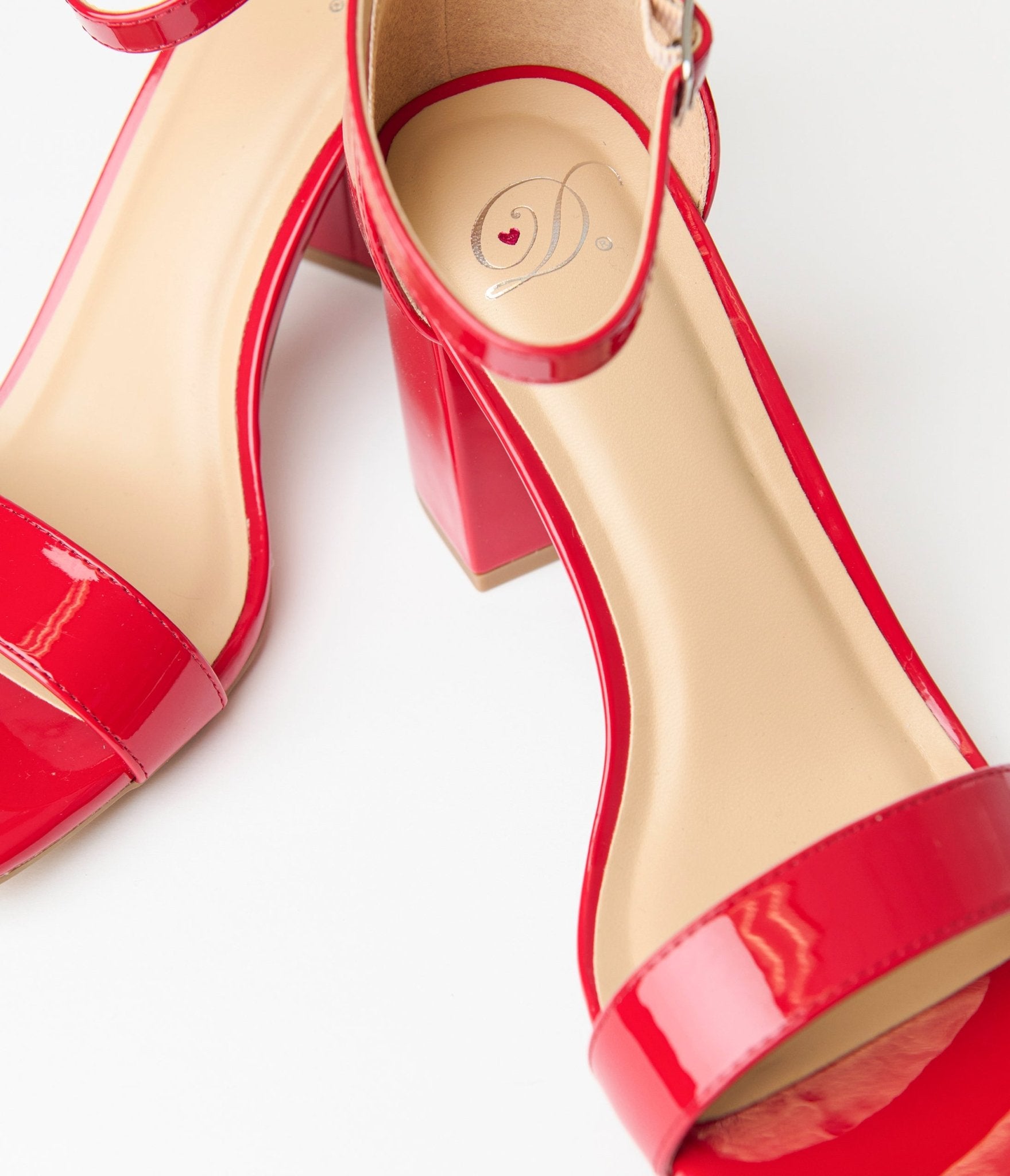 Red Patent Leatherette Heeled Sandals - Unique Vintage - Womens, SHOES, HEELS