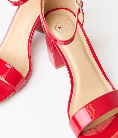 Red Patent Leatherette Heeled Sandals - Unique Vintage - Womens, SHOES, HEELS