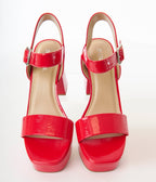 Red Patent Leatherette Platform Heels - Unique Vintage - Womens, SHOES, HEELS