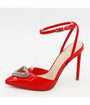 Red Patent Leatherette Rhinestone Heart Pumps