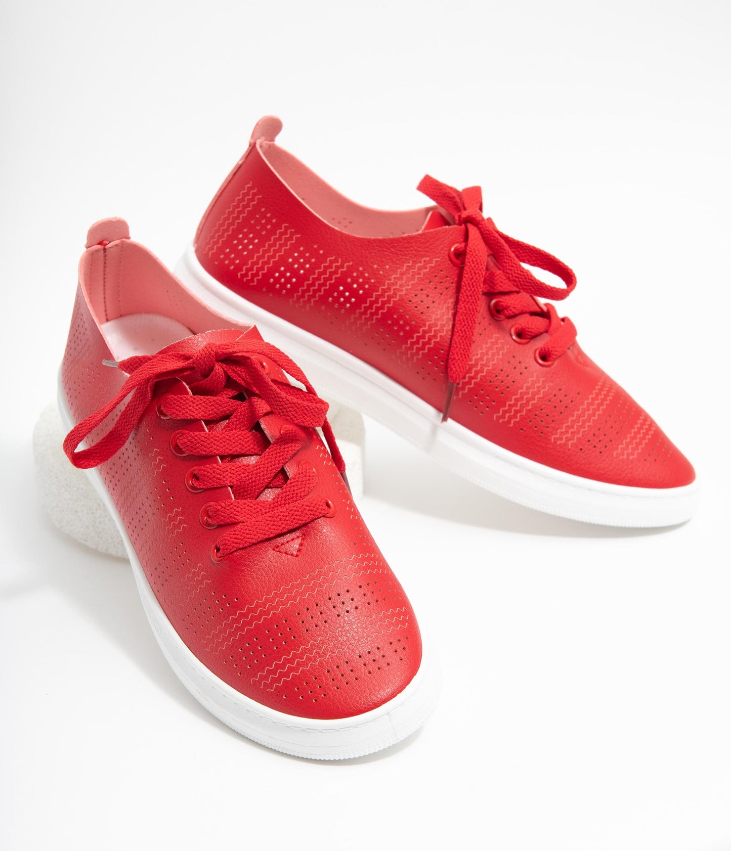 Red Perforated Sneakers - Unique Vintage - Womens, SHOES, SNEAKERS