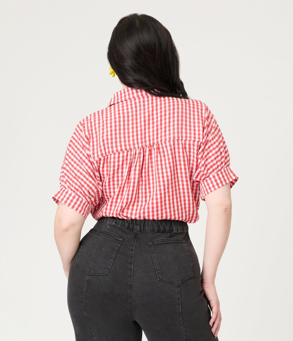 Red Plaid Button Up Blouse - Unique Vintage - Womens, TOPS, WOVEN TOPS