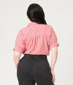 Red Plaid Button Up Blouse - Unique Vintage - Womens, TOPS, WOVEN TOPS