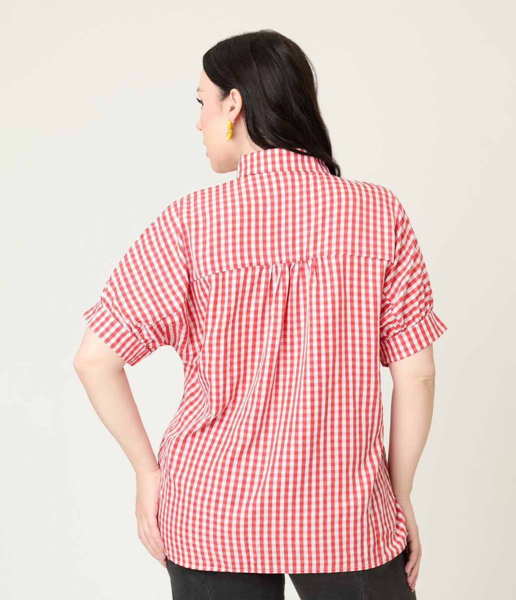 Red Plaid Button Up Blouse - Unique Vintage - Womens, TOPS, WOVEN TOPS