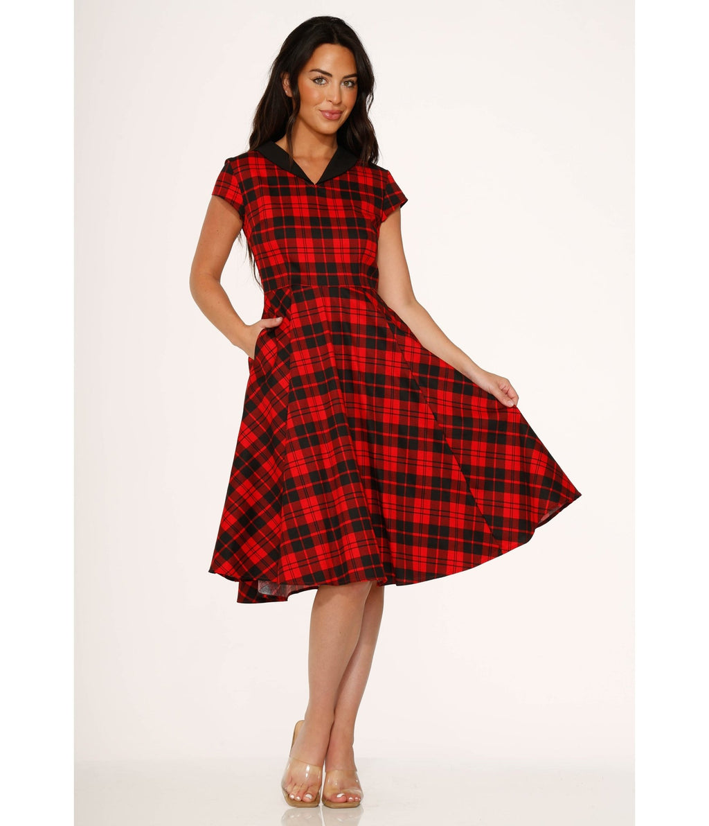Red Plaid Swing Dress - Unique Vintage - Womens, DRESSES, SWING