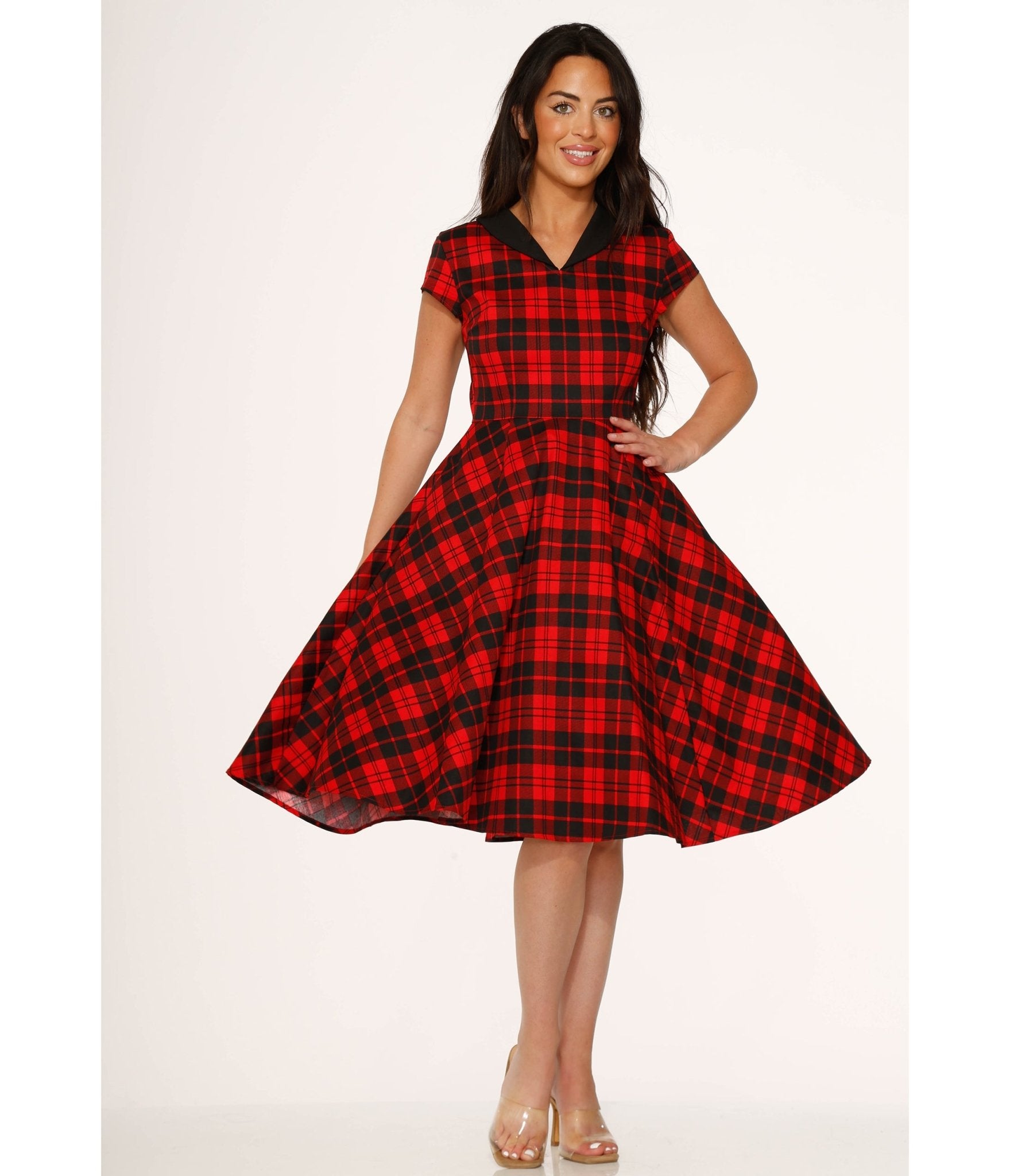 Red Plaid Swing Dress - Unique Vintage - Womens, DRESSES, SWING