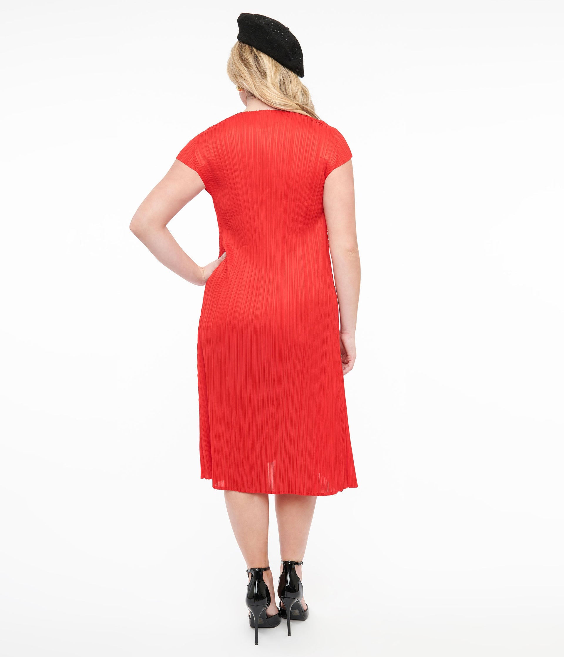 Red Pleated Midi Dress - Unique Vintage - Womens, DRESSES, MIDI
