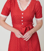 Red Polka Dot V - Neck Swing Dress - Unique Vintage - Womens, DRESSES, SWING