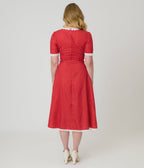 Red Polka Dot V - Neck Swing Dress - Unique Vintage - Womens, DRESSES, SWING